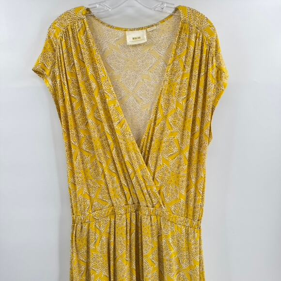 Maeve Anthropologie Fete Faux Wap Dress Sz L Midi Hi Low Yellow - Picture 3 of 7